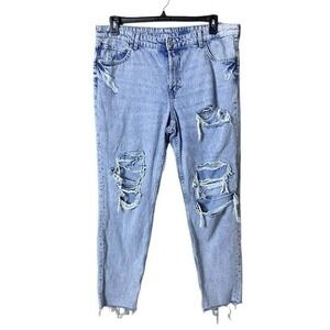 &‎ Denim Women's Boyfriend Blue Jeans 14 Low-Rise Destroyed Baggy Y2K Faded 90s